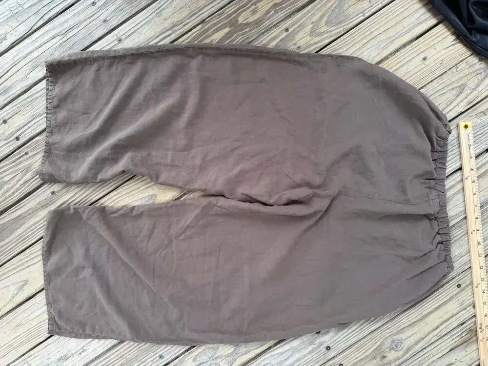 Homefrocks Brown Linen Elastic Waist Wide Leg Cropped Pants Size M - Picture 3 of 7